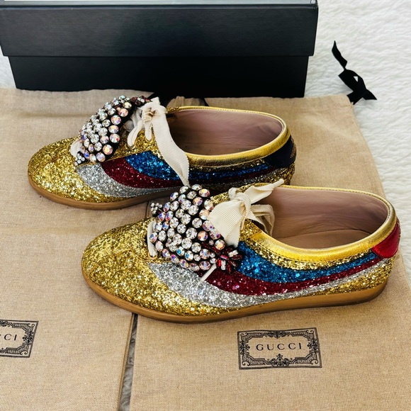 Gucci 494609 Multicolor Glitters Heart Rhinestones Sneakers Shoes w/ Dustbag/box - Picture 6 of 16